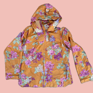 Oilily Floral Hooded Jacket Size 40 Y2K Vintage Orange Zip-Up